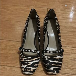 Ann Taylor Animal Print hair calf Block Heel Mary Jane Women's Shoes